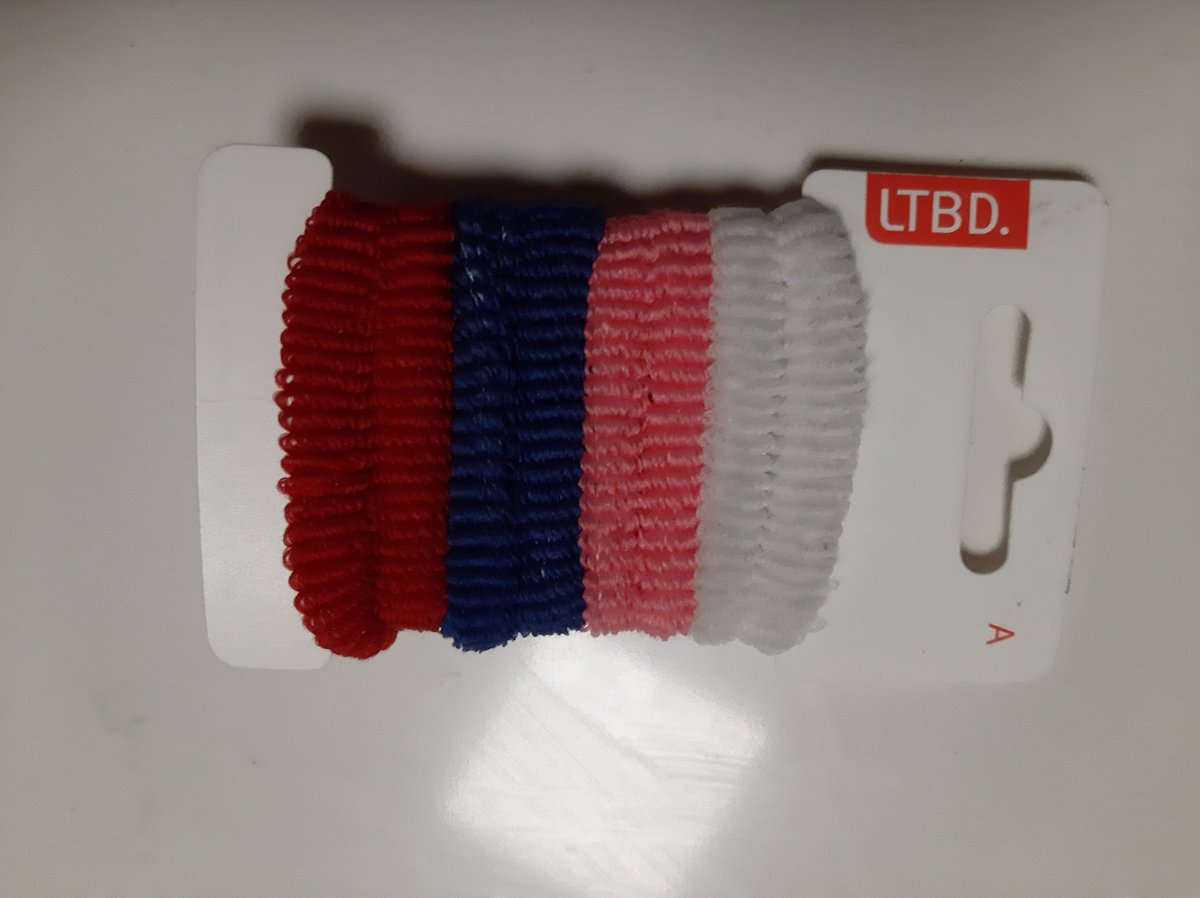 LTBD haarelastieken - 4 x 2 - wit/roze blauw/rood - 8 elastieken - haarelastiekjes