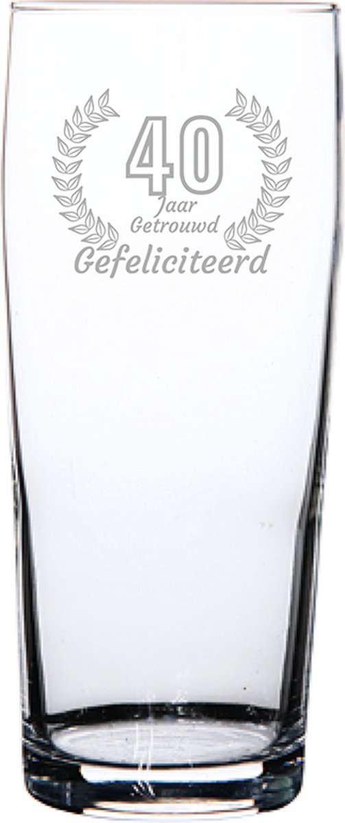 Gegraveerde bierfluitje 19cl Gefeliciteerd 40 jaar getrouwd
