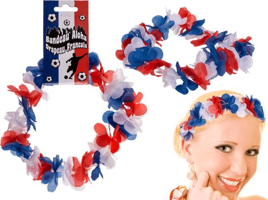 Kinky Pleasure Hawai Style Bloemen Krans voor op je hoofd 30cm en uit rekbaar Kleuren in style Fransen Flag