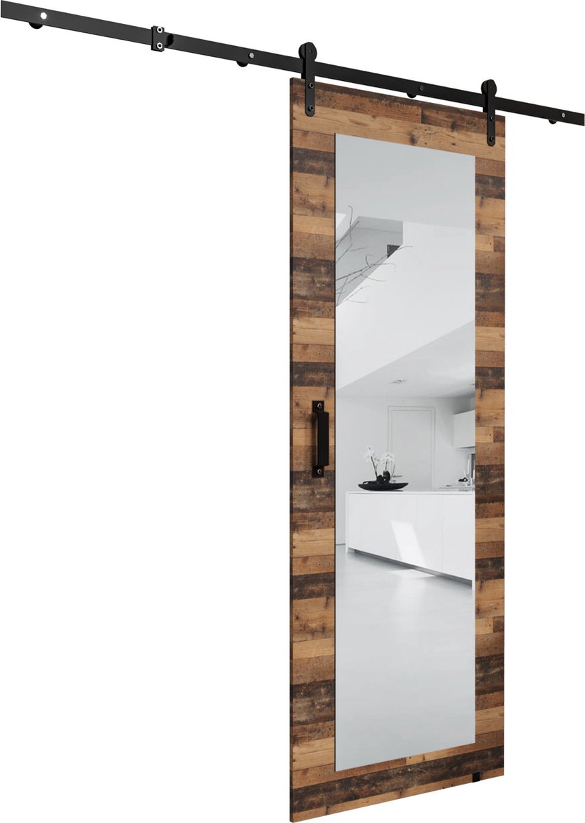InspireMe - Schuifdeursysteem met rail - 90x204cm - PARKER II 90 - Oude stijl hout met Soft-Close system