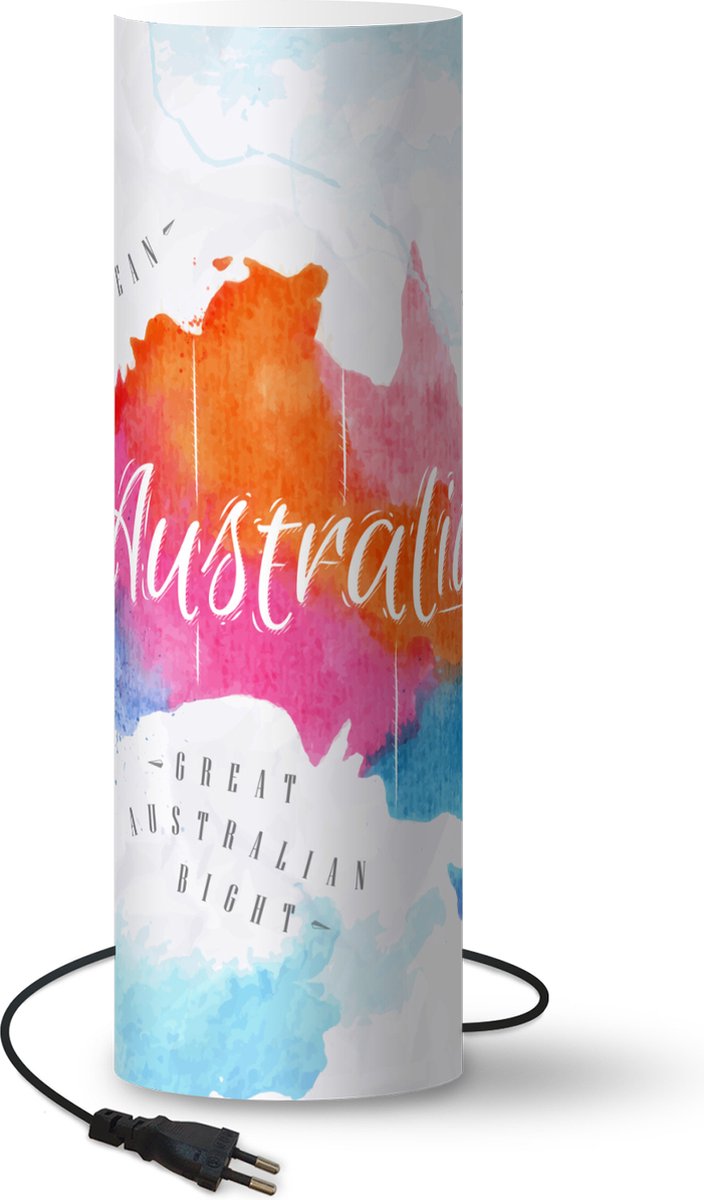 Lamp - Nachtlampje - Tafellamp slaapkamer - Olieverf - Wereldkaart - Australië - 50 cm hoog - Ø15.9 cm - Inclusief LED lamp