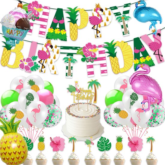 35PCs Tropical Party Decoration Pack - Balloon/Triangle Flag - Hawaiian  Beach Theme -... | bol.com