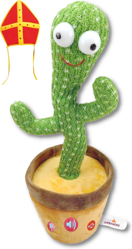 NIEUW Good lifehacks Originele Dansende Cactus - Interactieve Knuffel - Pratende en Dansende Pop - Speelgoed - 5 Volume Standen - Recorder - Dancing Cactus - Baby en Peuter - 120 TikTok Liedjes