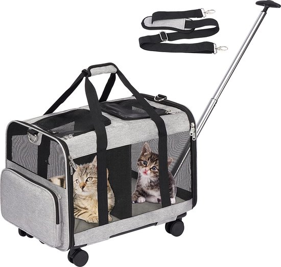 Lovpet® Transportbox voor hond en kat, transporttas, L 70 x 52 x 52 cm, hondendraagtas, opvouwbare kattentas, huisdiertransportbox inclusief hondenbak en schouderriem, voor katten en honden, kaki
