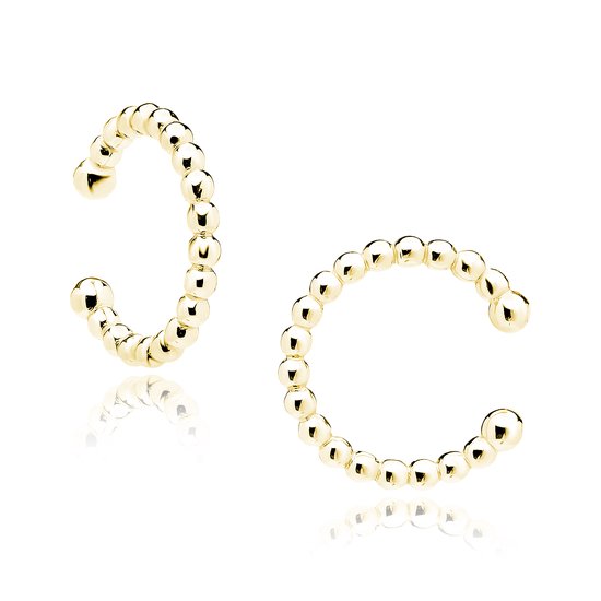 Goldplated earcuff balletjes ring - Goldplated oorklimmers - gold plated op 925 sterling zilver