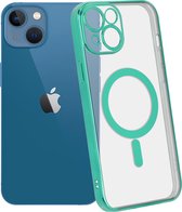 ShieldCase geschikt voor Apple iPhone 13 hoesje transparant Magneet metal coating - groen - Shockproof hoesje - Extra robuuste rand - Beschermhoesje - Shockproof Hardcase - Transparant doorzichtig hoesje