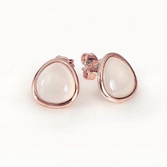 White Basis – Oorknoppen met Agaatkristal – 18k Rose Goud Verguld Sterling Zilver 925 – Agate Crystal Earrings – Edelsteen –  Valentijn Cadeautje Vrouw