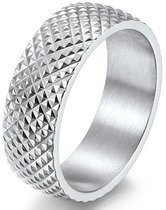Ring Heren Zilver kleurig - Gekarteld - Staal - Ringen - Cadeau voor Man - Mannen Cadeautjes