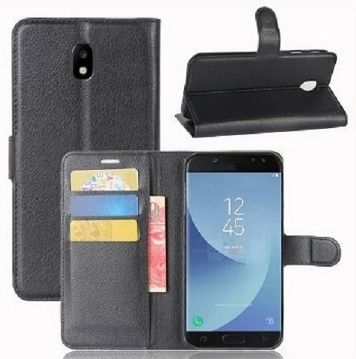 Samsung J7 2017 Hoesje Met Pasjeshouder Bookcase Zwart