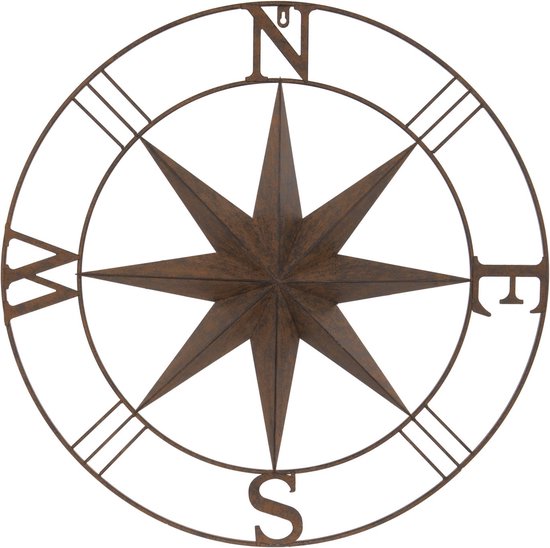 Wandplaat - kompas 74 cm - muurornament tuin