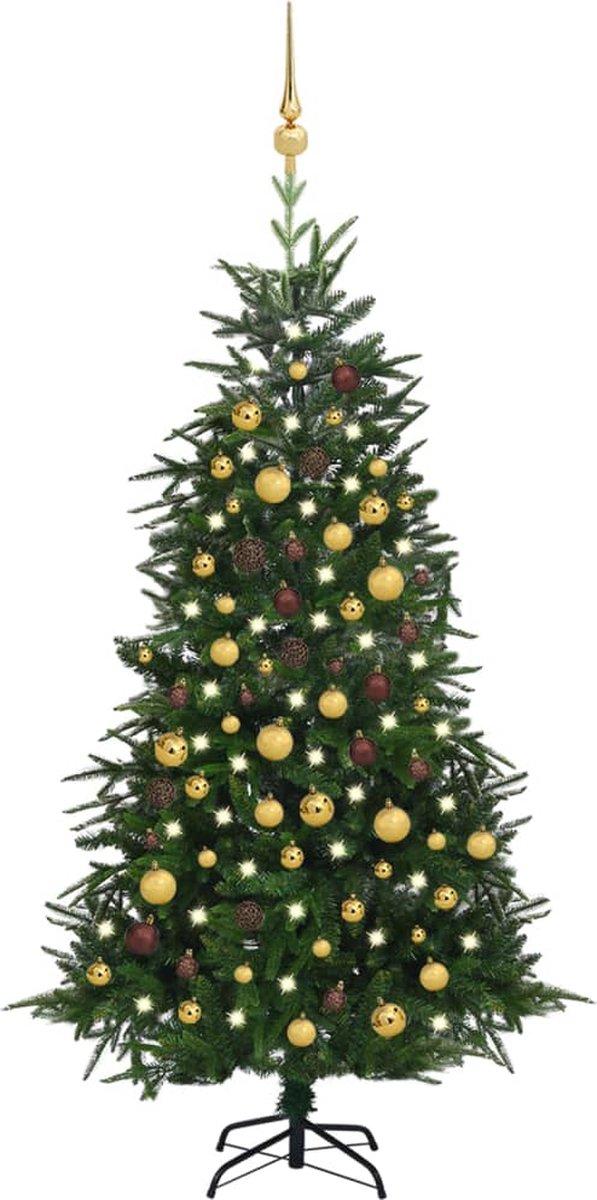 Prolenta Premium - Kunstkerstboom met LED's en kerstballen 180 cm PVC en PE groen