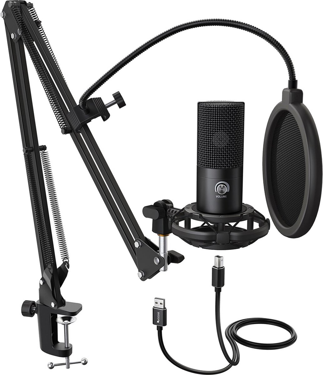 Brandie® - Microfoon - Gamingmicrofoon - Studiocondensator - USB-microfoon voor pc - Verstelbare microfoon met armstandaard en statief voor podcast- en YouTube-voice-overs
