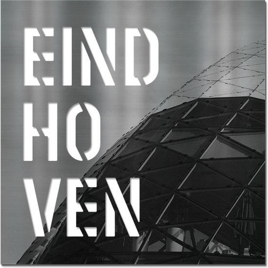 Letterschilderij - Eindhoven Full-Color | Woonaccessoire Aluminium paneel met freesletters | 70x70cm | Dibond | Uniek | Modern | Vierkant | Kantoor | Woonkamer | Slaapkamer | Voor binnen en buiten..