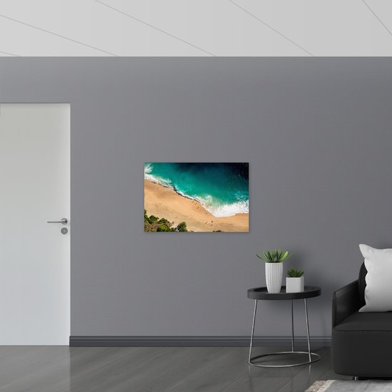 WallClassics - Drapeau - Vagues sur la plage d'en haut - Photo 90x60 cm sur drapeau en polyester