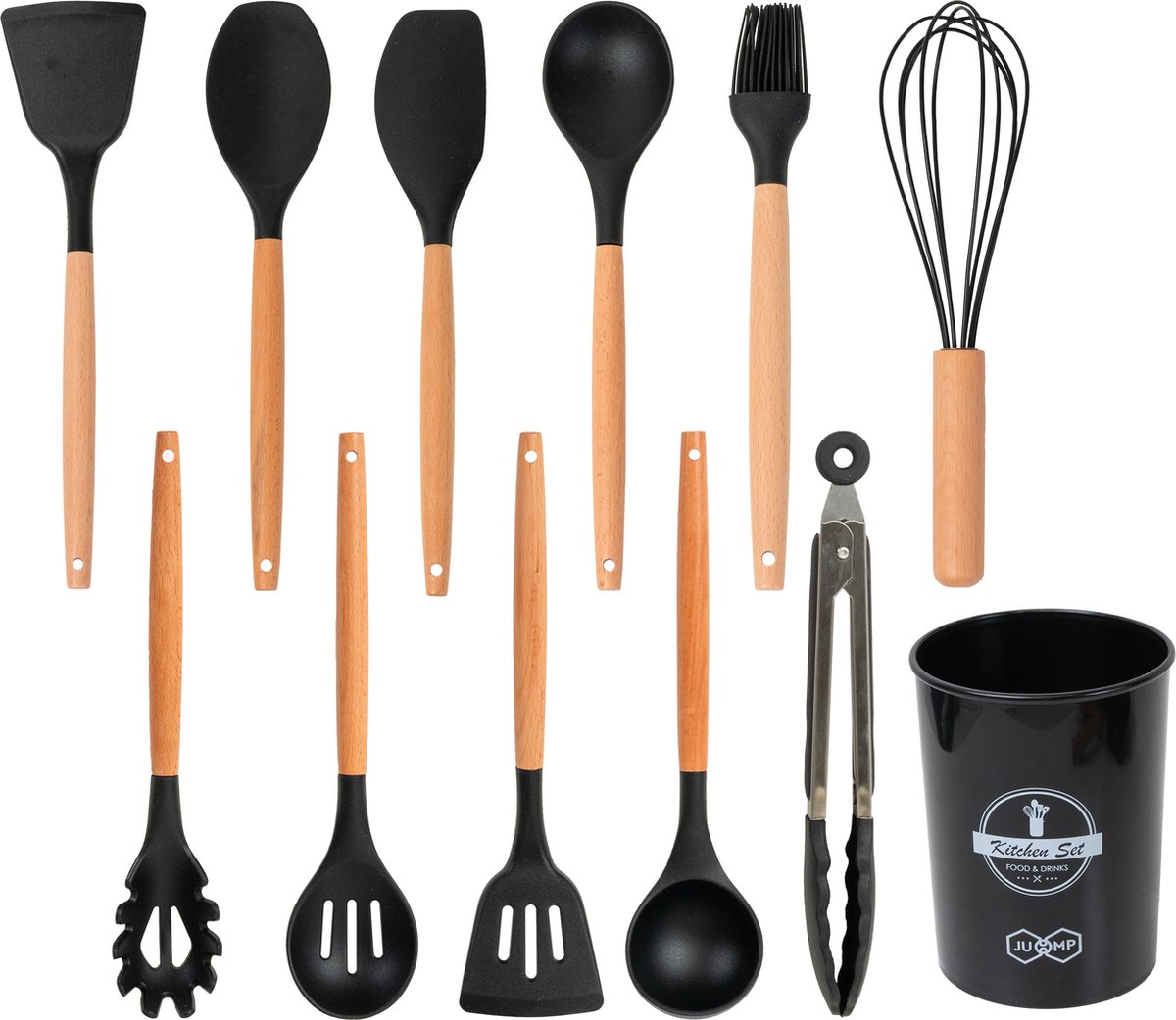 JU&MP Keukengerei Set - Kookgerei - Keuken Accessoires - 11-Delig - Zwart