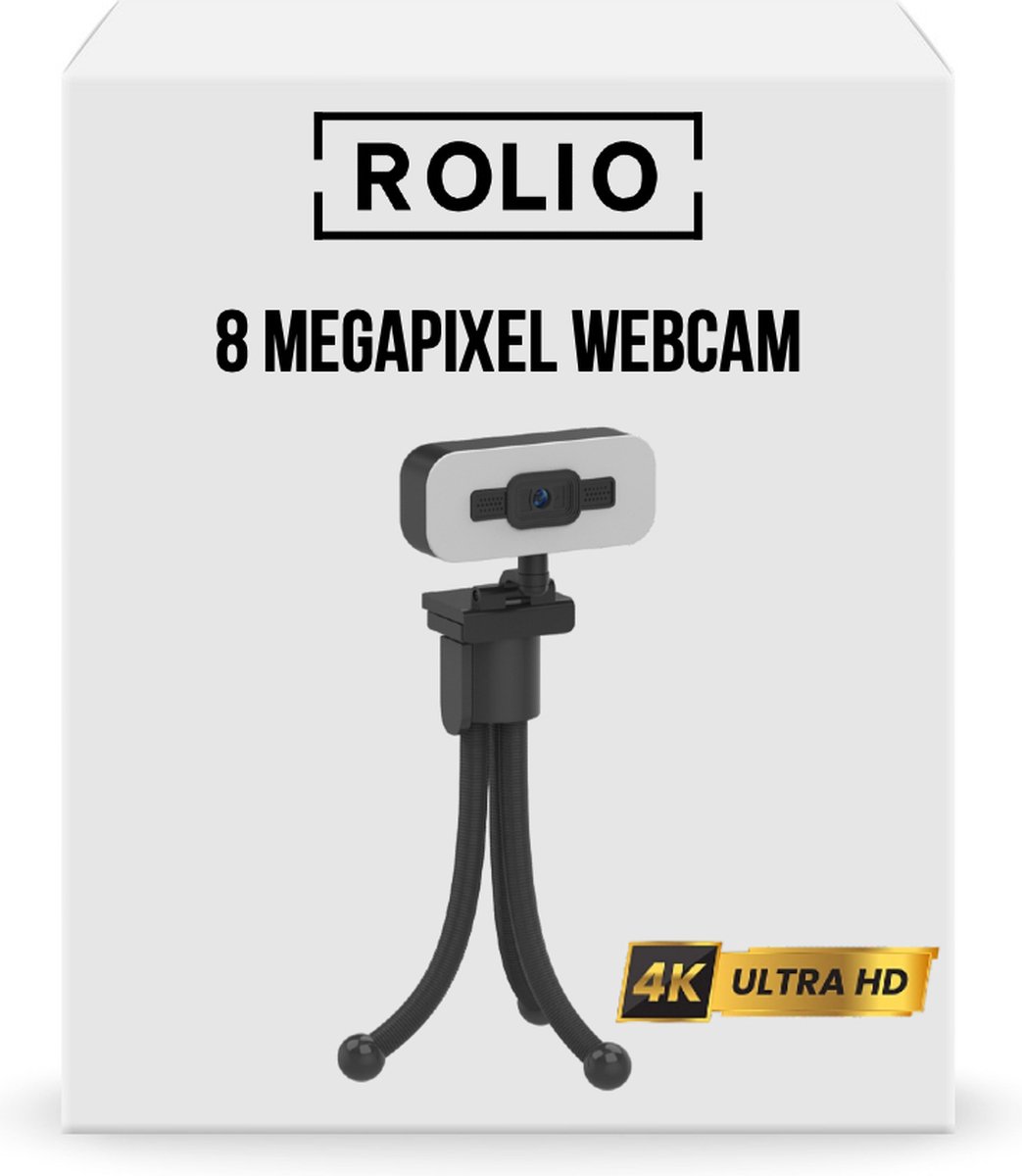 Rolio Webcam voor PC - 4K - Ultra HD - 8MP - Inclusief Tripod en Microfoon - Ringlamp - Universeel thumbnail 5