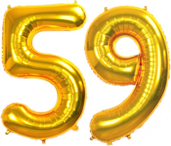 Folie Ballon Cijfer 59 Jaar Goud Verjaardag Versiering Helium Cijfer Ballonnen Feest versiering Met Rietje - 86Cm