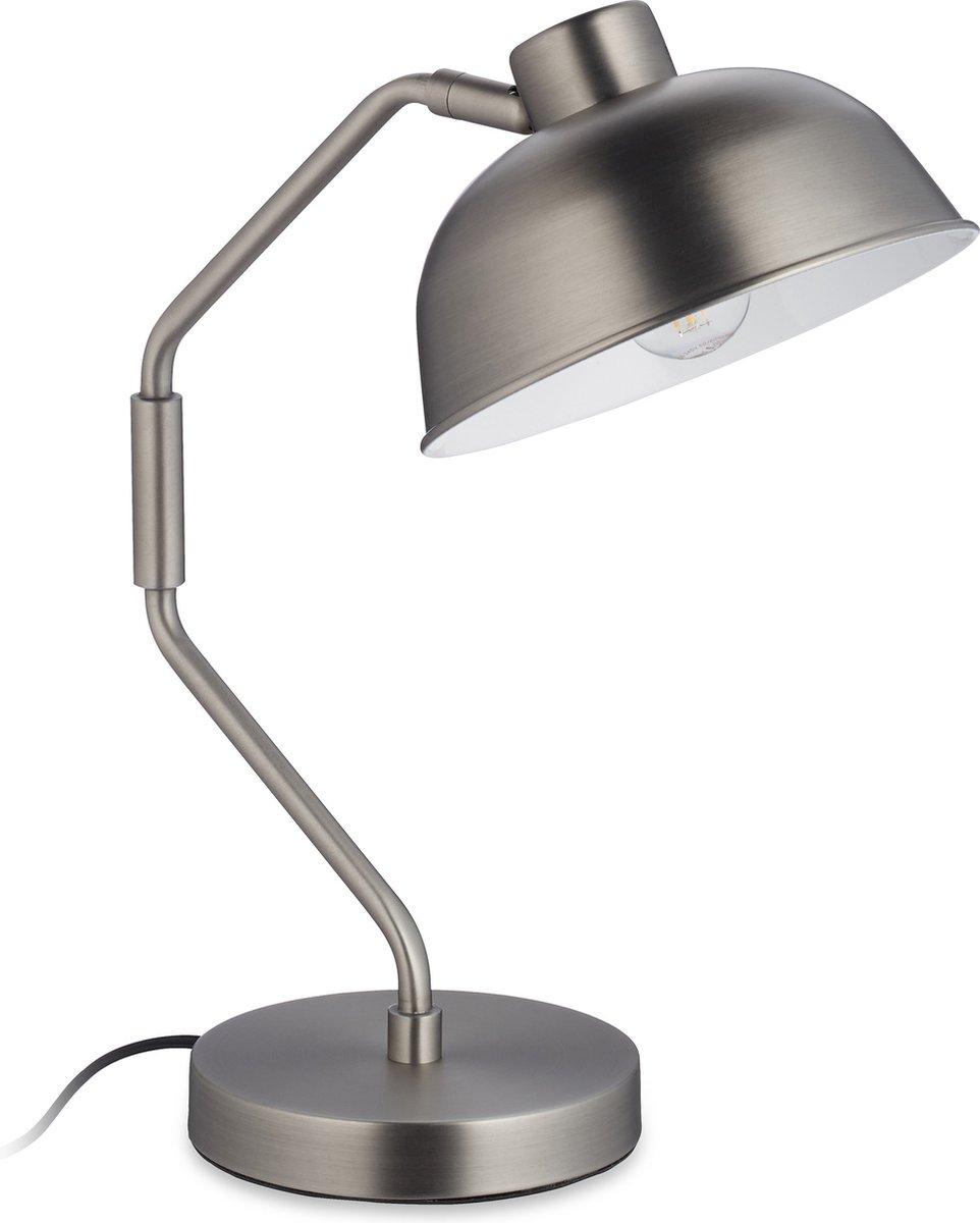 Relaxdays Bureaulamp retro - tafellamp - E14-fitting - vensterbanklamp - metaal - zilver