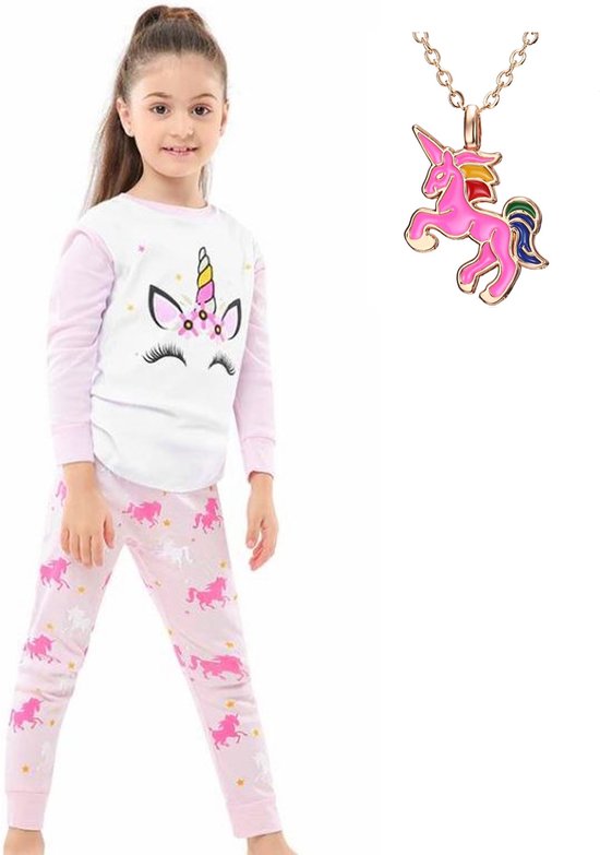 Eenhoorn pyjama roze maat 98-104 (3-4 jaar) Unicorn pyjama jurk prinses +  Eenhoorn ketting | bol.com