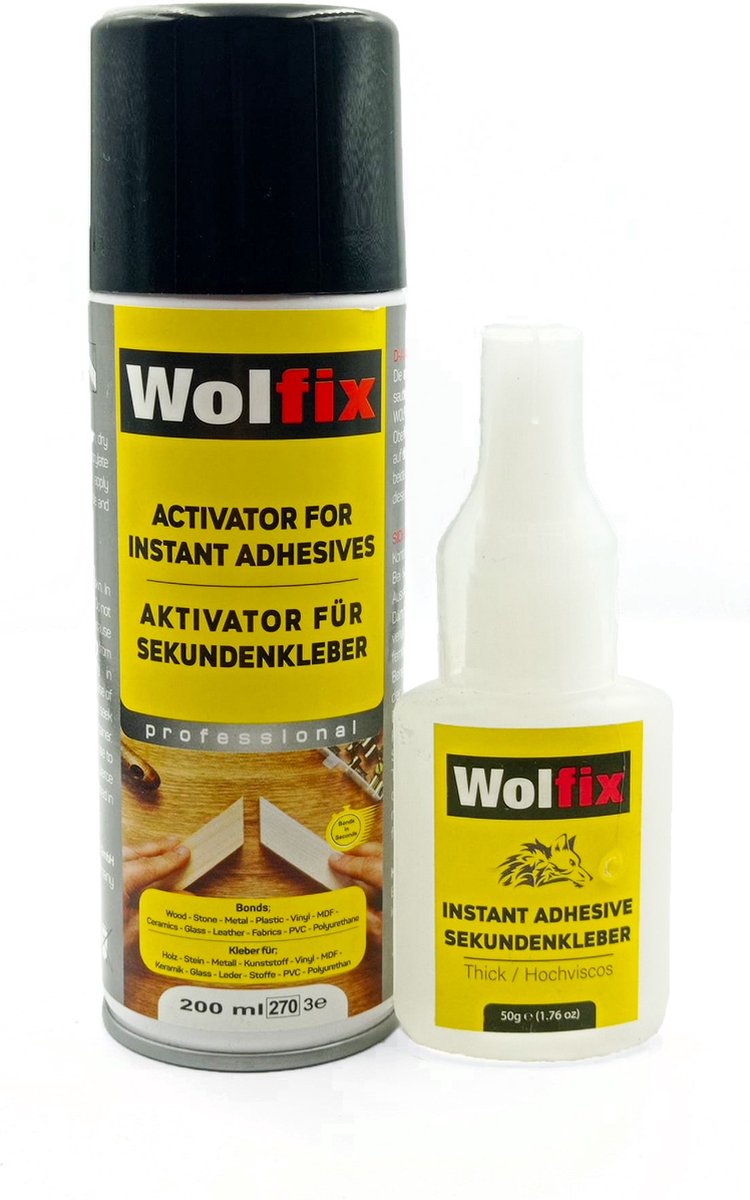 Wolfix Secondelijm met Activator | 50 gr + 200 ml | Snellijm | Superglue