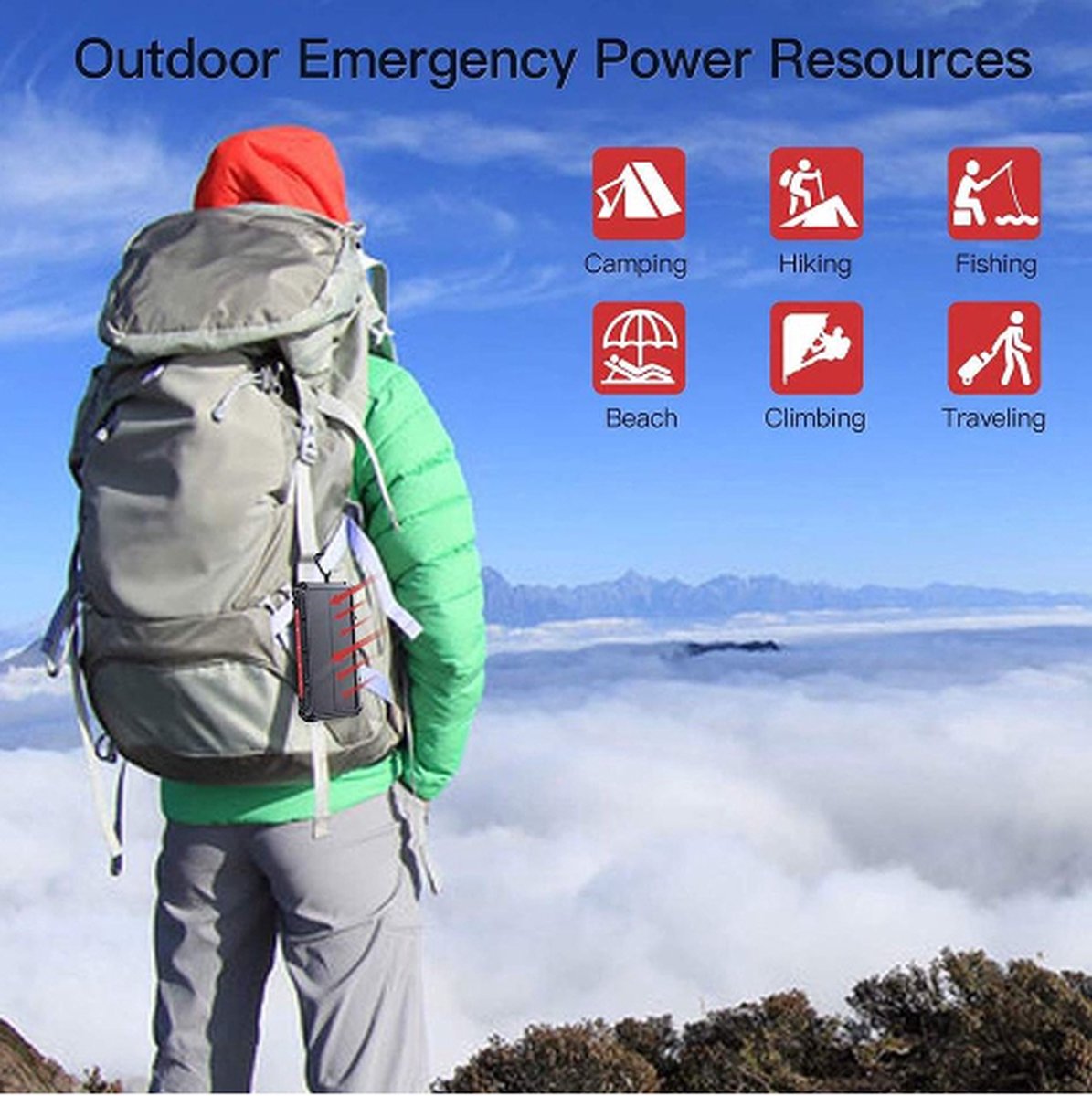 Solar Powerbank 36000mAh met Draadloos Opladen - afbeelding 3