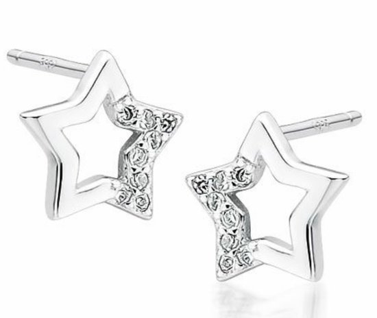 Joy|S - Zilveren ster oorbellen - ster 9 mm - zirkonia - gehodineerd