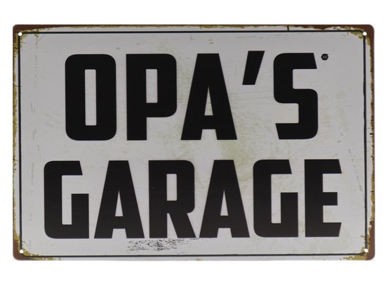 Wandbord – Opa's garage - Opa - Klussen - Kleinkind - Retro - Wanddecoratie – Reclame bord – Restaurant – Kroeg - Bar – Cafe - Horeca – Metal Sign – 20x30cm