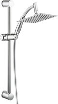 Regendouche XL Deluxe Met Glijstang - ø 28 cm - Douchekop Met Slang En Stang - Vierkant - RVS - Chrome - Glijstangset - Spa - Wellness