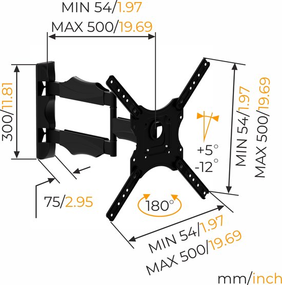 Nanook draaibare TV-beugel - 32-55 Inch - Max. 35 kg - Kantelbaar - VESA 100x100 t/m 400x400