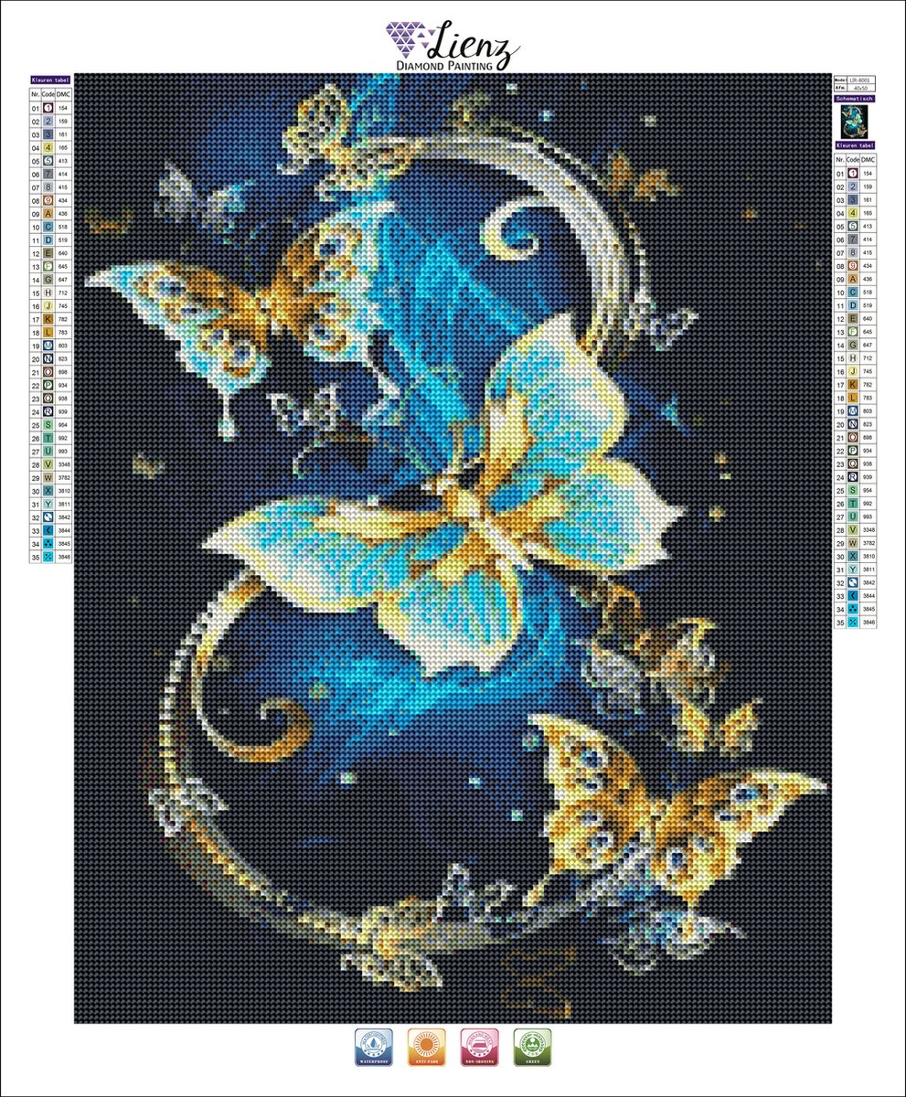 Lienz® Diamond Painting volwassenen 40x50cm – Rond – Vlinders – Volledig - Pakket Volwassenen — afbeelding 2