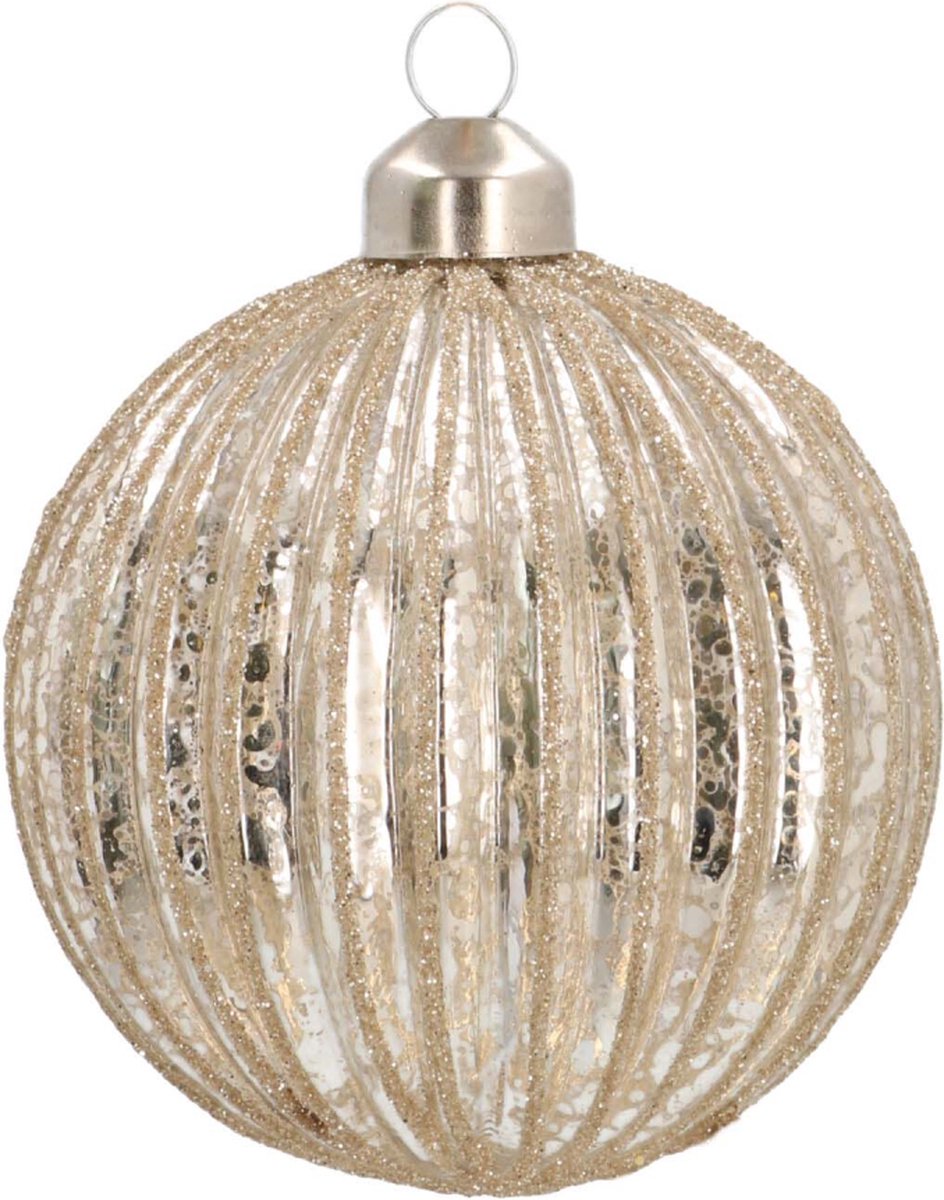 Oneiro's luxe Glazen kerstbal | Zilver craquelé | 8 cm - kerstbal - luxe verpakking – kerstcollectie – kerstdecoratie – kerstboomhanger – kerstversiering