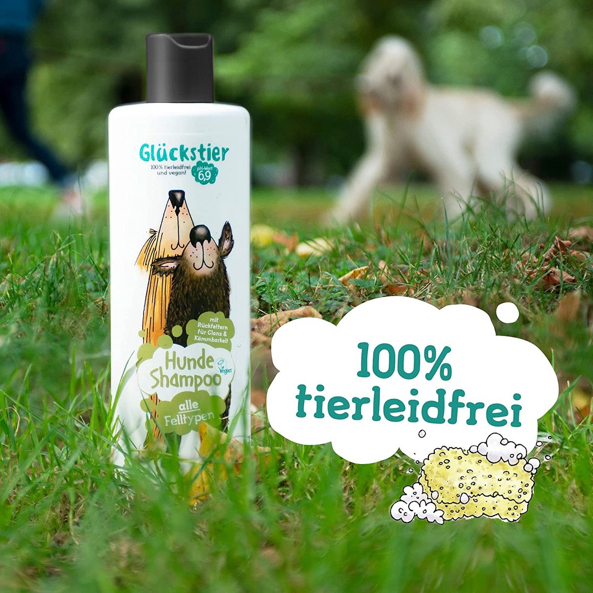 Hondenshampoo, 250 ml, hydraterende shampoo voor alle hondenrassen, voor glanzende vacht en betere kambaarheid, aangepaste pH-waarde, 100% veganistisch & diervrij - Glückstier