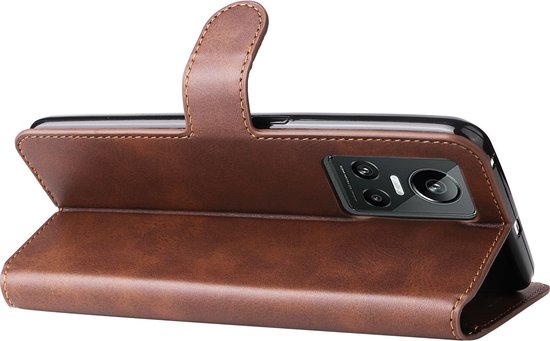 Étui Realme GT Neo 3 - Mobigear - Série Wallet - Bookcase en cuir artificiel - Marron - Étui adapté pour Realme GT Neo 3