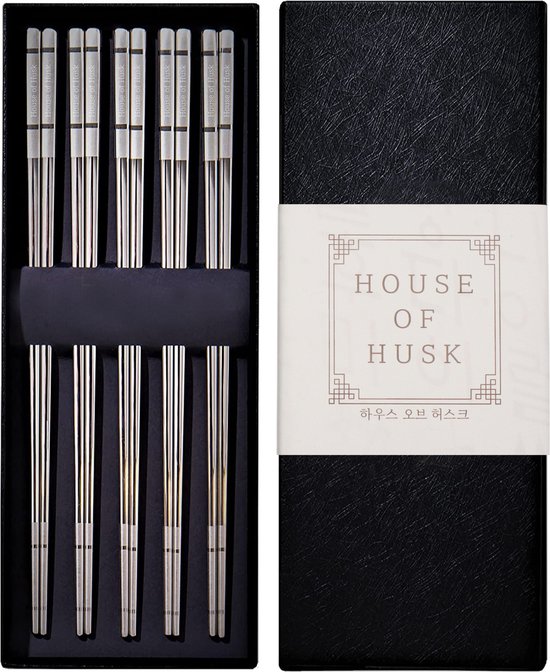 House of Husk Chopsticks Set - Koreaanse Eetstokjes - Vaatwasserbestendig - RVS - 5 Paar - Lux Zilver - House of Husk