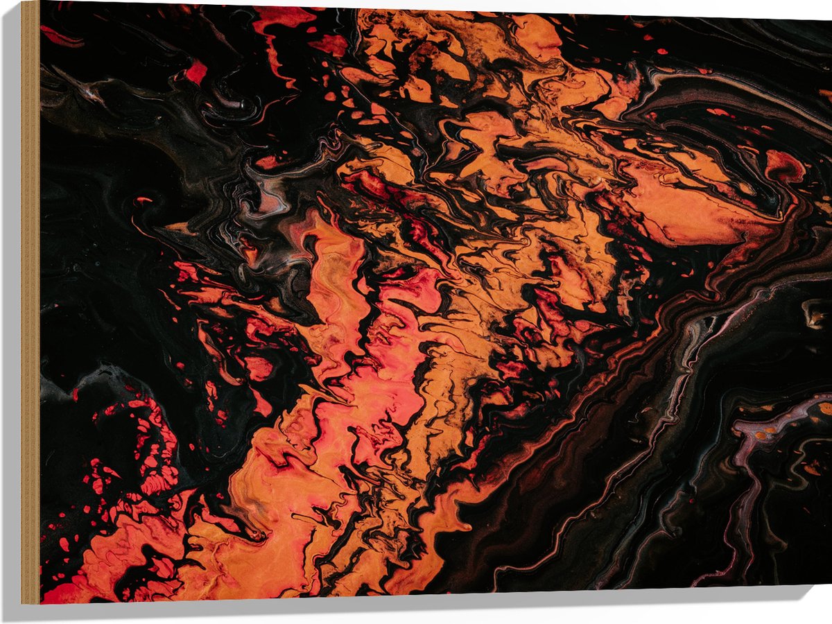 Hout - Rood/oranje/Zwarte Verf - 80x60 cm - 12 mm dik - Foto op Hout (Met Ophangsysteem)