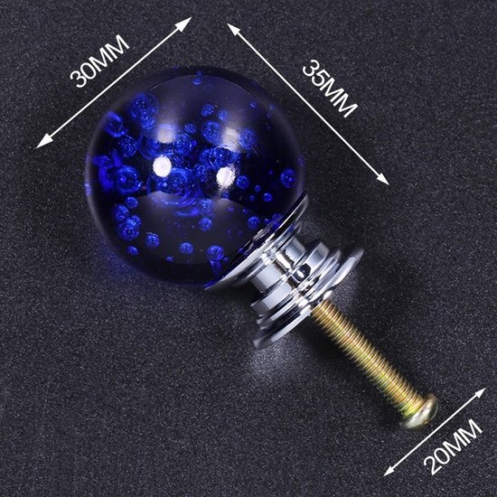 3 Stuks Meubelknop Kristallen Bol - Blauw - 3.5*3 cm - Meubel Handgreep - Knop voor Kledingkast, Deur, Lade, Keukenkast