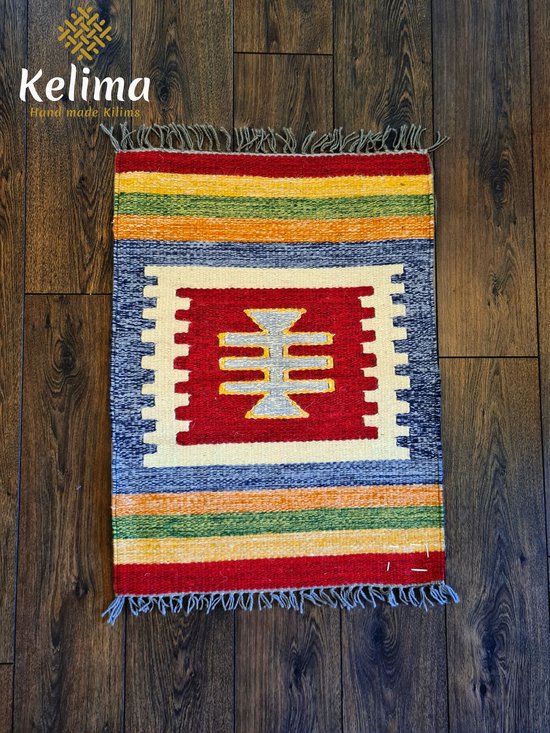 Handgemaakt Kelim vloerkleed 60 cm x 80 cm - Klassieke Wol tapijt Kilim Uit Egypte - Handgeweven Loper tapijt - Keukenmat - Tafelkleed