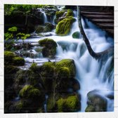 WallClassics - Muursticker - Brug boven Waterval - 50x50 cm Foto op Muursticker