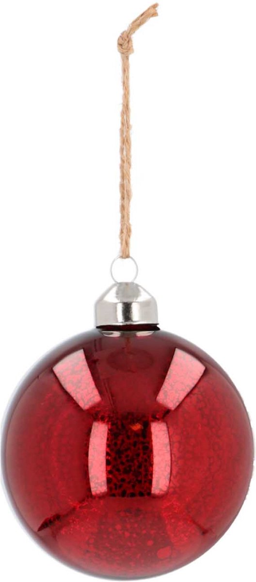 Lot De 6 Boules De Noël Vintage – Verre Craquelé Rouge – Décorations Anciennes