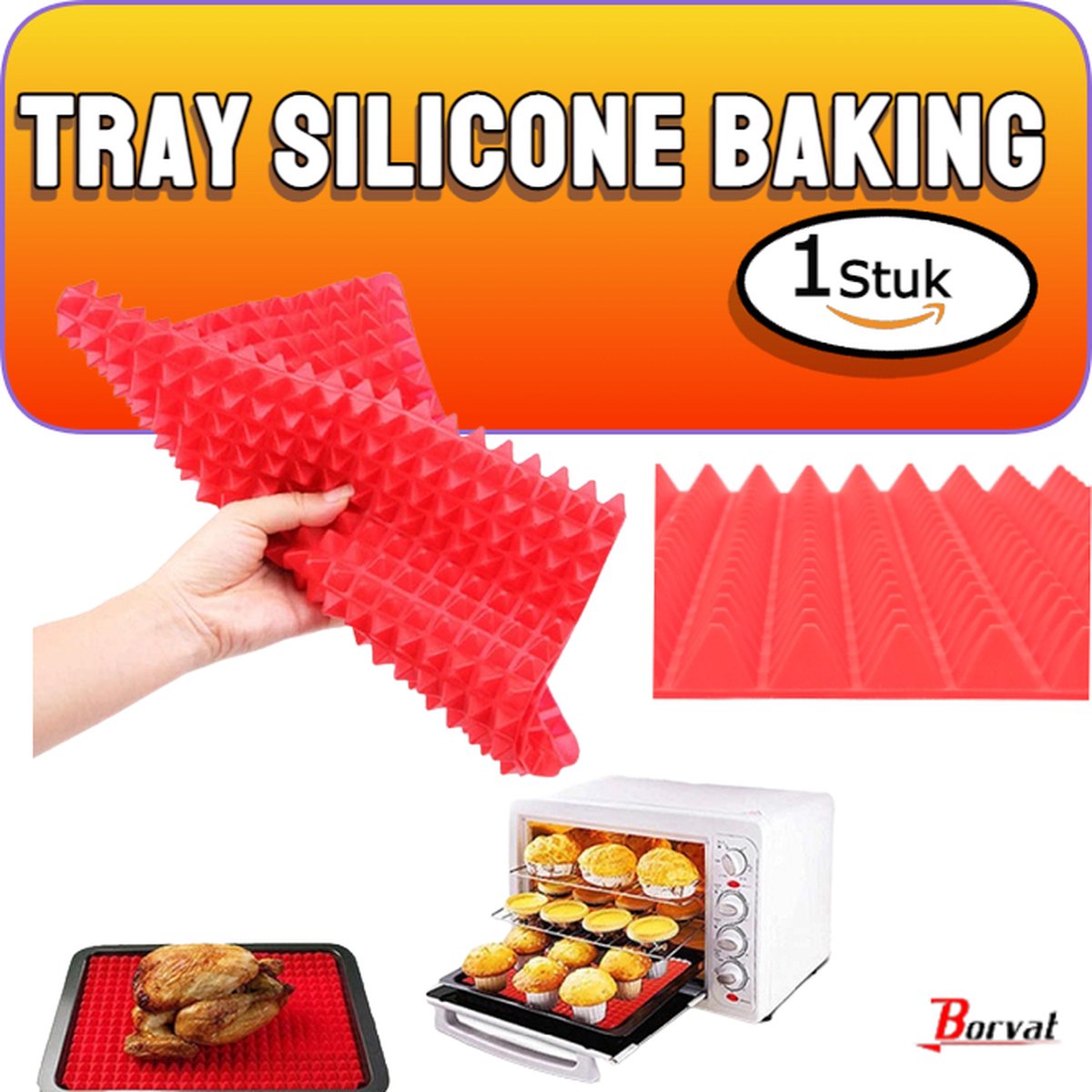 Borvat® | Baking mat Pyramid - Baking tray Non-stick - tray Silicone Baking - Mat Baking - Mat Oven - Liner Baking - Tray Kitchen - Barbecue Baking Tools