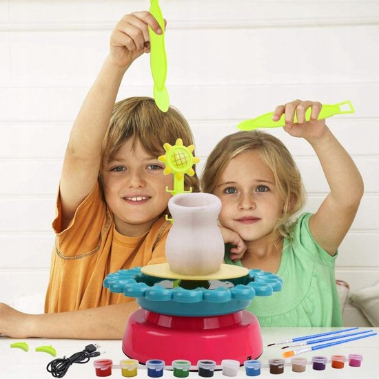 JONRRYIN Pottenbakkersset voor kinderen, elektrische aardewerktoren voor kinderen, met klei voor aardewerk, schort, kleuren, geschikt voor kinderen vanaf 6 jaar en beginners (groen