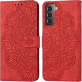 Voor Samsung Galaxy S21 5G Mandala reliëf lederen telefoonhoesje (rood)