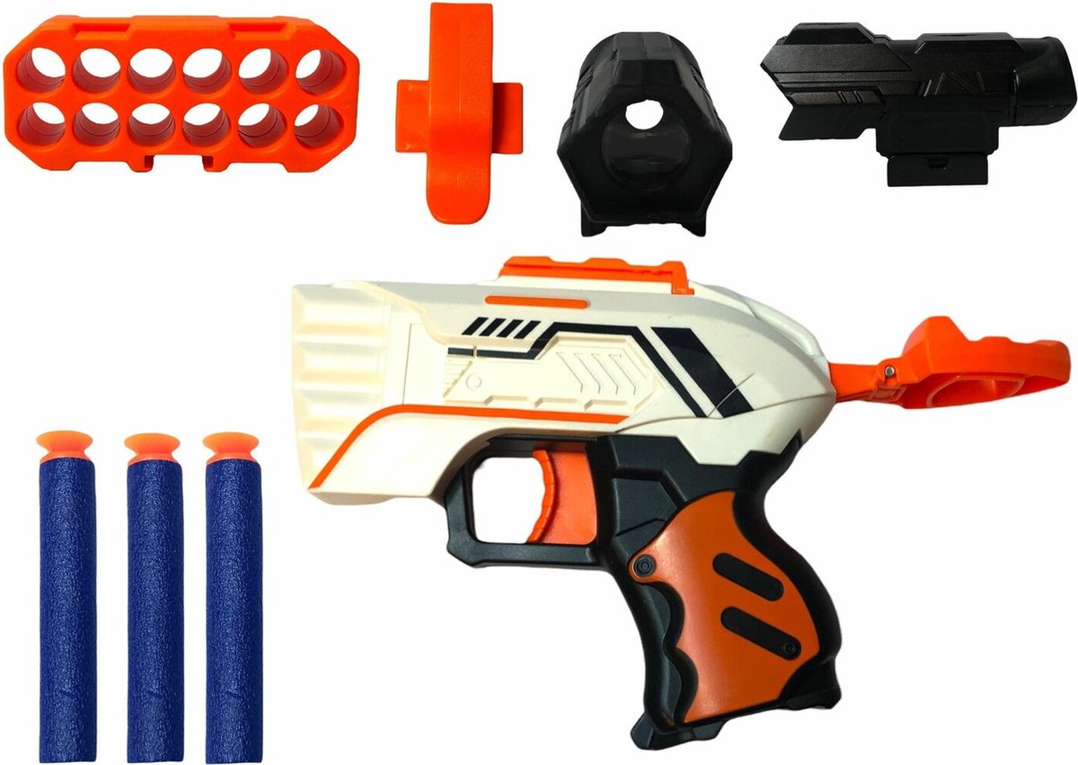 Speelgoed blaster pistool - elite darts - met richtkijker en magazijn - jolt met 3 dart zuignap pijlen