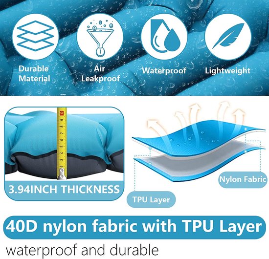 Camping-isomat, 3,7 inch dikke opblaasbare slaapmat met voetpers van luchtkussen, ultralicht, waterdicht campingmatras voor rugzakreizen, wandelen, kamperen, reizen van Camp — afbeelding 4