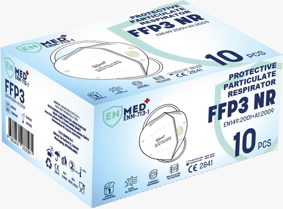 FFP3 PROTECTIVE PARTICULATE RESPIRATOR WITH VALVE - 10 Pcs BOX - WHITE