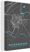 Canvas Schilderij Kaart - Zevenbergen - Plattegrond - Stadskaart - 40x60 cm - Wanddecoratie