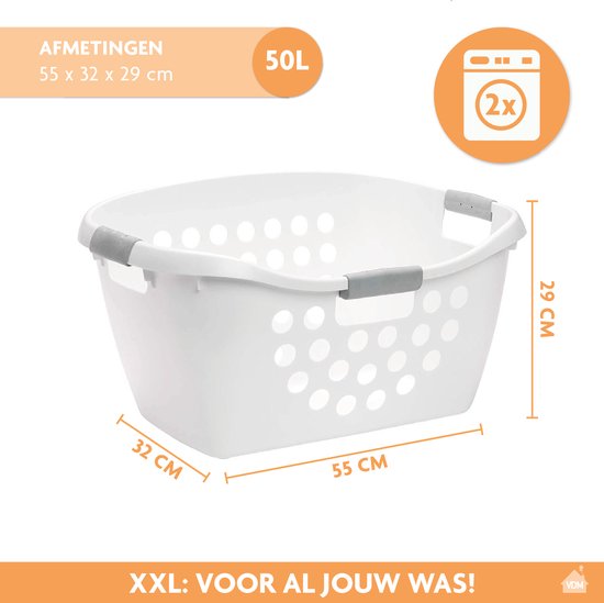LaundrySpecialist Wasmand met soft grip handvaten – Heupwasmand – 50 liter  – Wit | bol.com
