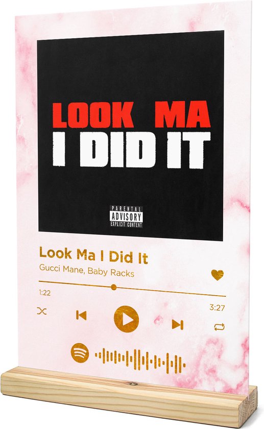 Songr Spotify Muziek Bordje - Look Ma I Did It - Gucci Mane, Baby Racks -  20x30 - Roze... 