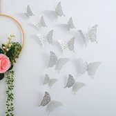 3D zilveren Vlinders Muurstickers - Unieke Muurdecoratie - Muurvlinders - Verschillende afmetingen - 12 Stuks -