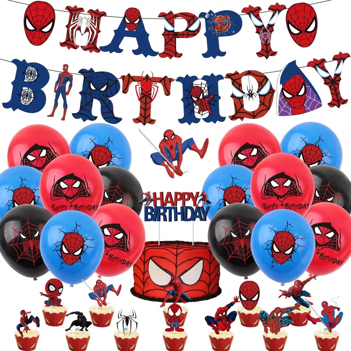 Décoration d'anniversaire Spiderman - Thema Spiderman - Guirlandes et  drapeaux Happy... | bol.com